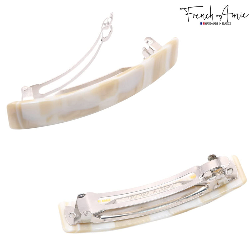 French Amie Oblong Handmade 3.5" Celluloid Automatic Hair Clip Barrette Hair Clip for Girls Strong Hold Hair Clips for Women No Slip Durable Paris Hair Accessories, Made in France (Cream Nouget) Cream Nouget - BeesActive Australia