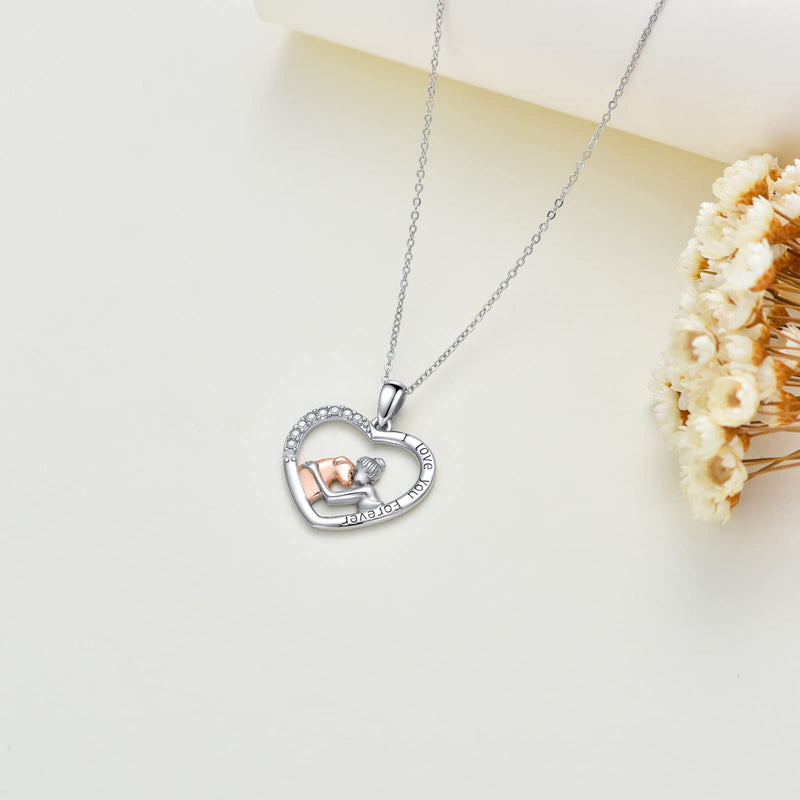 PROESS Girl and Dog Necklace Sterling Silver Love Heart Dog Pendant Necklaces Dog Jewelry Gifts for Women Girls Dog Lovers - BeesActive Australia