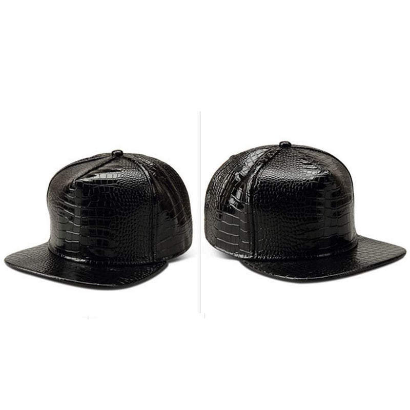 XRDSS Men Women PU Leather Hip-Hop Flat Bill Snapback Hat Crocodile Baseball Caps Black - BeesActive Australia