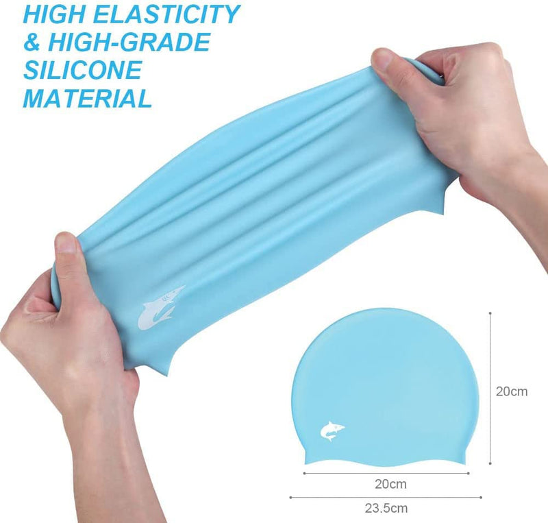 Silicone Swim Caps for Long Hair, 2PCS Cover Ears Swimming Caps for Adult Youths, Flexible Waterproof Swimming Caps for Men Women, Black+Blue - BeesActive Australia