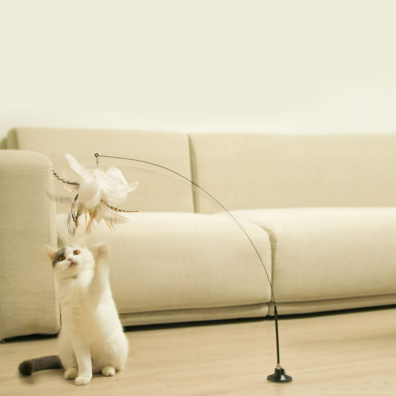 Cat Toy Wand Auto Interactive Cat Toys for Indoor Cat 6 in 1 Hands-Free Natural Bird Feather Ball Toys, Suction Cup Pet Indoor Dancing Playing Toy - BeesActive Australia