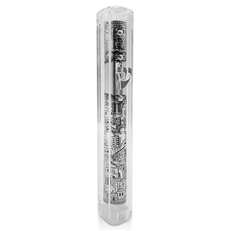 TALISMAN4U Jerusalem Clear Mezuzah Case with Scroll Silver Ornament Hebrew Shin Classic Israel Judaica Waterproof Door Mezuza 5 Inch - BeesActive Australia