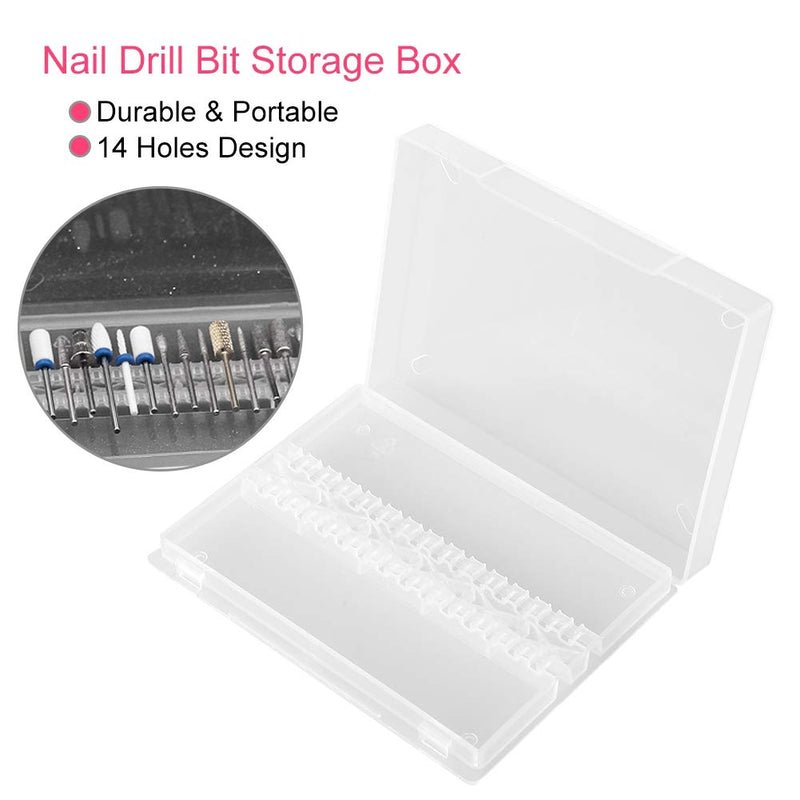 TOPINCN 14 Holes Nail Drill Holder, Professional Nail Art Polishing Grinding Drill Bit Holder Display Storage Box for Nail Art Store(Transparent) Transparent - BeesActive Australia