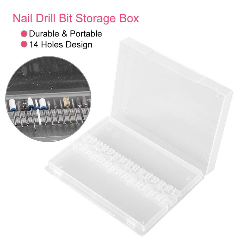 Nail Drill Bit Box, 14 Holes Professional Nail Art Polishing Grinding Drill Bit Holder Display Storage Box(Transparent) Transparent - BeesActive Australia