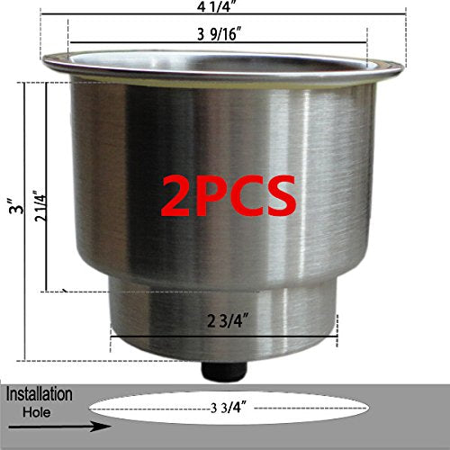 [AUSTRALIA] - 2PCS Boat Cup Drink Holder Stainless Steel with Drain for Marine Boat Rv Camper 2PCS 