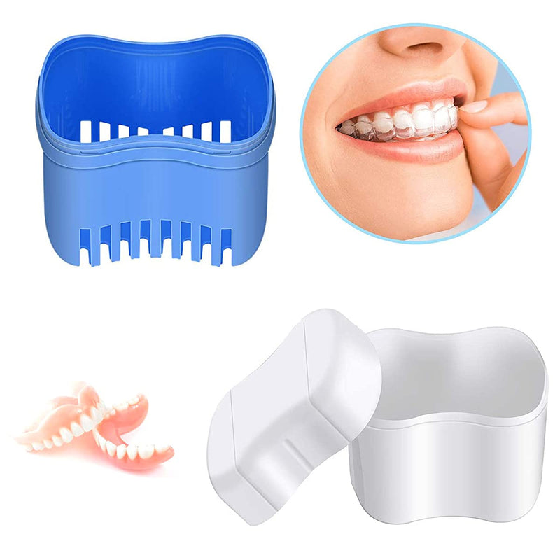 Denture Cleaner Box and Brush Set - 2 Pack Denture Bath Case with Basket + 2 Pack Denture Brush, Portable Denture Retainer Storage Box, Premium Hygiene False Teeth Brushes for Oral Care - BeesActive Australia