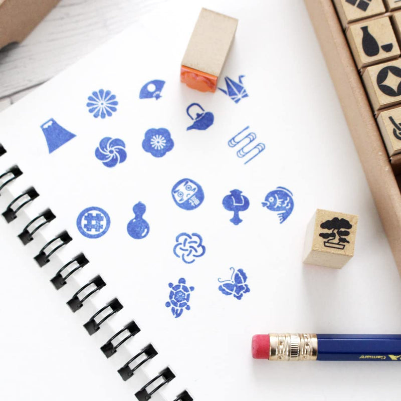WAKUWAKU 54 Pieces Wood Rubber Stamps Traditional Japanese Design Set for DIY Crafting, Scrapbook, Painting, Letters Diary, Card Making, Gift Made in Japan Tokyo - BeesActive Australia