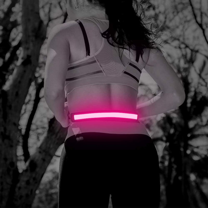Illumifun Elastic LED Running Belt - USB Rechargeable - Glowing LED Waistband, High Visibility Waist Light, Light Up Safety Gear for Running, Cycling, Camping, Walking, etc Pink - BeesActive Australia