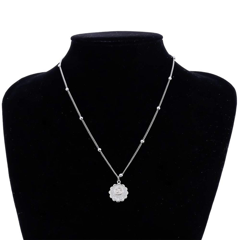 Aimimier Zodiac Sign Necklace with Engraved Coin Pendant Cancer Necklace Astrology Statement Jewelry Gift for Girlfriend Women (Silver) Silver - BeesActive Australia