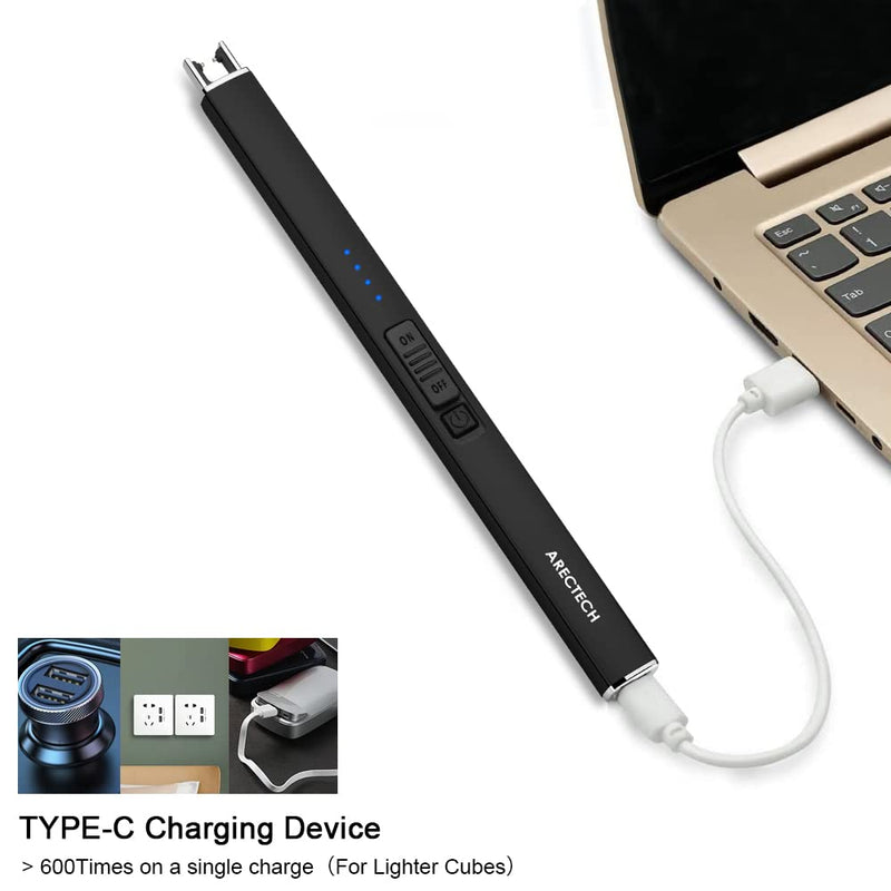 ARECTECH Lighter Electric Lighter Candle Lighter Rechargeable USB Lighter Plasma Arc Lighters for Candle Camping Kitchen Black - BeesActive Australia