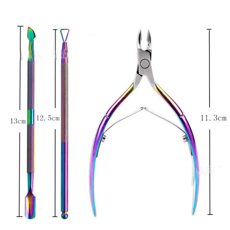 Cuticle Nippers, Cuticle Pusher & Cuticle Peeler, Manicure and Pedicure Cuticle Tool s with Cuticle Cutter Stainless Steel, Cuticle Pusher and Spoon Nail Cleaner Nail Art Tool (Chameleon) - BeesActive Australia
