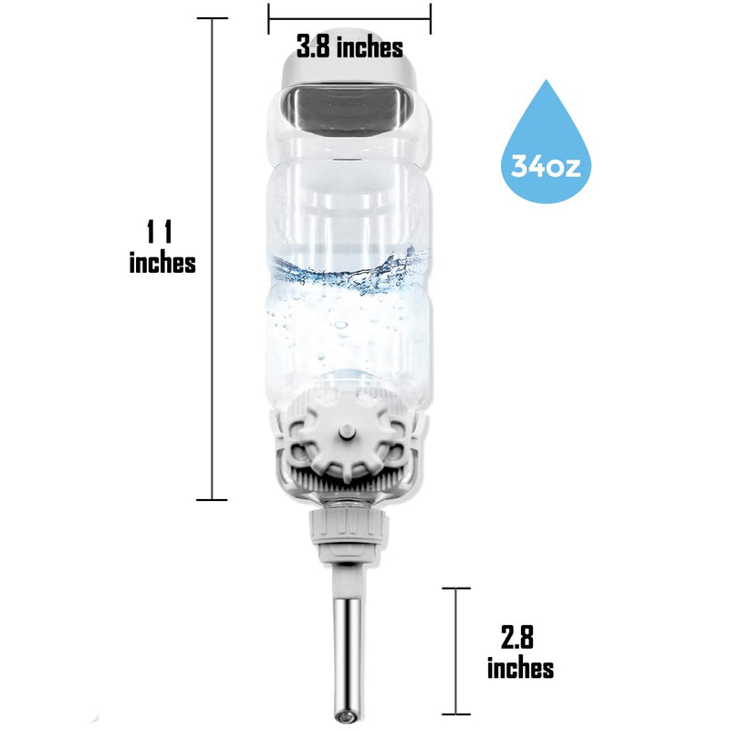 Vannon Dog Water Dispenser for Cage Leakproof Crate Water Bottle for Dogs & Cats & Rabbits Pet Auto Feeding Water Bottle Nozzle Diameter: 12mm, Top Fill, BPA Free 34oz Grey - BeesActive Australia