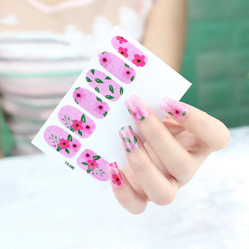 WOKOTO 6 Sheets Full Wraps Nail Polish Stickers With 1Pcs Nail File Self-Adhesive Nails Decals Strips Flower Manicure Kit For Women - BeesActive Australia