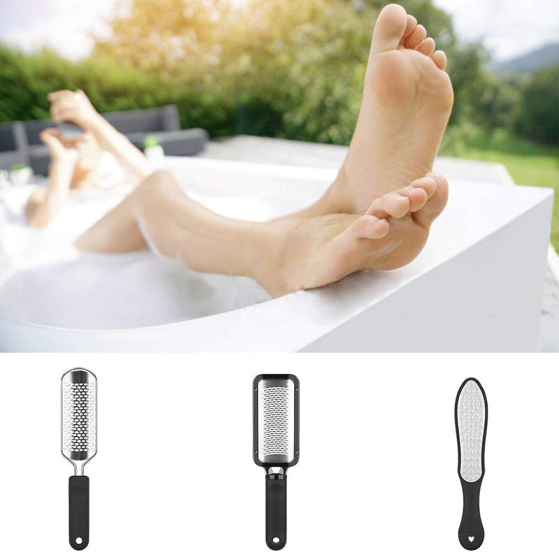 iBazal Professional Pedicure Foot File. Callus Remover for Feet. Foot Scrubber with Ergonomic Design. Stainless Steel Foot Exfoliator for Spa and Pedicure. Pumice Stone for Feet-Black(3PCS) Smooth+Coarse+Fine-Black - BeesActive Australia