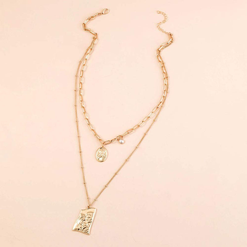 fxmimior 2 Tier Dainty Thick Pearls Coin Pendant Gold Layered Necklace Long Chain Multilayer Punk Necklace Set Jewelry for Women Lady Girls Gift Jewelry - BeesActive Australia