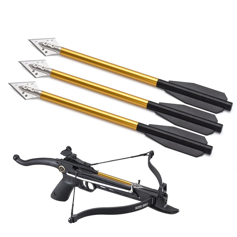 Aluminum Crossbow Bolts 6.3inch Mini Crossbow Arrows with Steel Broadhead Tips High Impact for Under 50lbs Archery Pistol Fishing Hunting Target Shooting Games 3pcs Gold Shaft Black Vanes - BeesActive Australia