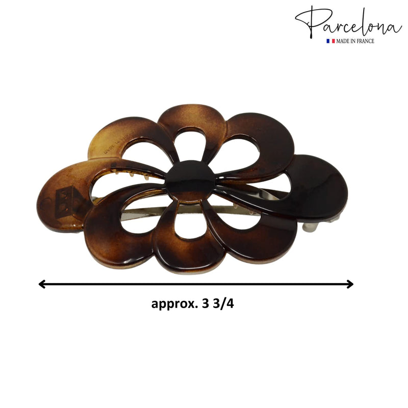 Parcelona French Wide Flower 4" Medium Tortoise Shell Celluloid Hair Barrette Clips Non Slip Women Hair Accessories, Made in France - BeesActive Australia