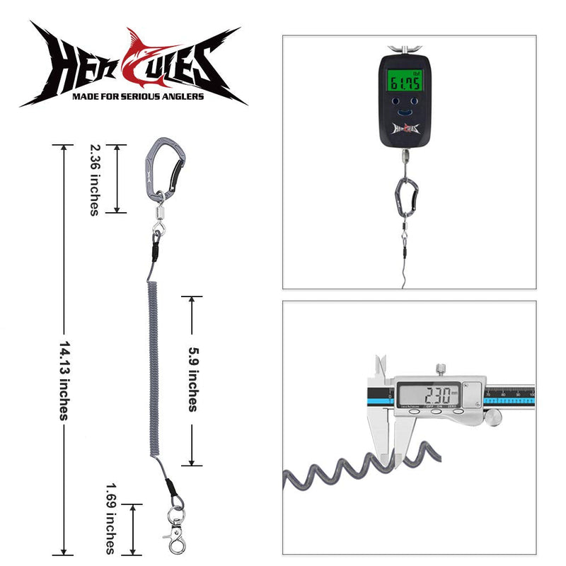 HERCULES M4 Heavy Duty Fishing Lanyard, Coiled Lanyard for Fishing, Rods, Pliers, Boating, Paddles, Kayak Pack of 2 Grey, 5.9" - BeesActive Australia