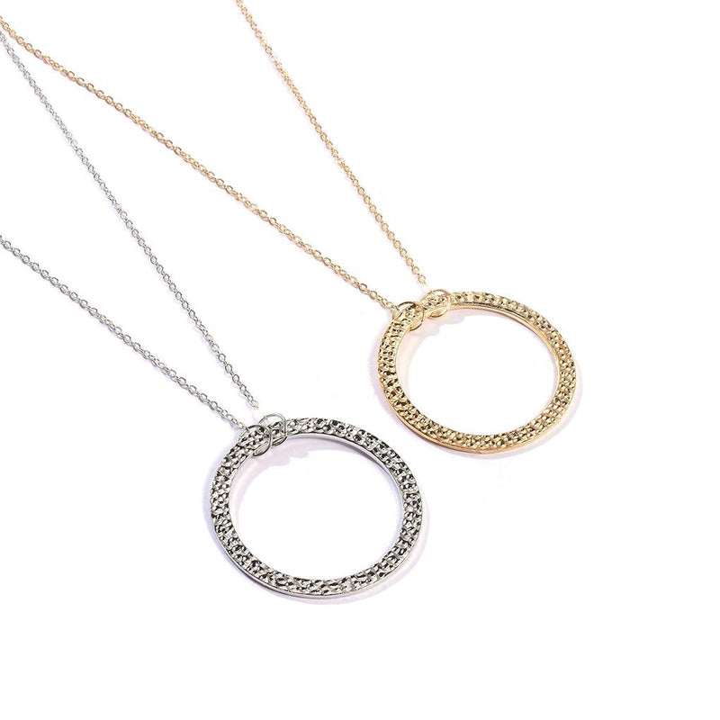 Yalice Long Pendant Necklace Chain Hollow Circle Necklaces Drop Dress Jewelry for Women and Girls Silver - BeesActive Australia