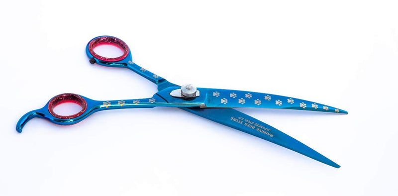 Massive Bee Store Pet Grooming Scissor Dog Curved Blade scissor 8.5" Pet Grooming Scissors Dog Hair Cutting Shears with Bag for Professional Right Hand Pet Grooomer (Blue, 8.5") Blue Curved 8.5" - BeesActive Australia