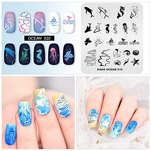 KADS Stamping Plates for Nail Art Ocean Seahorse shell starfish Template Image Plate Stencil Nails Tool (OC010) Oc010 - BeesActive Australia