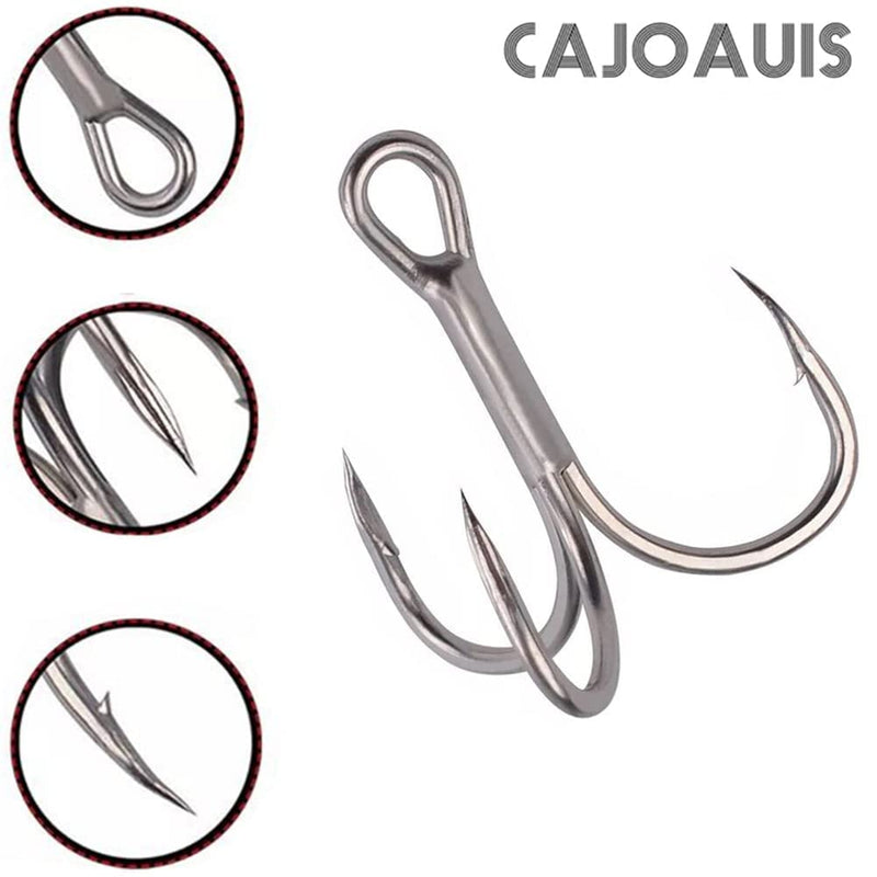 Cajoauis Fishing Treble Hooks High Carbon Steel Treble Hooks Super Sharp Solid Triple Barbed Silver 3/0-30pcs - BeesActive Australia