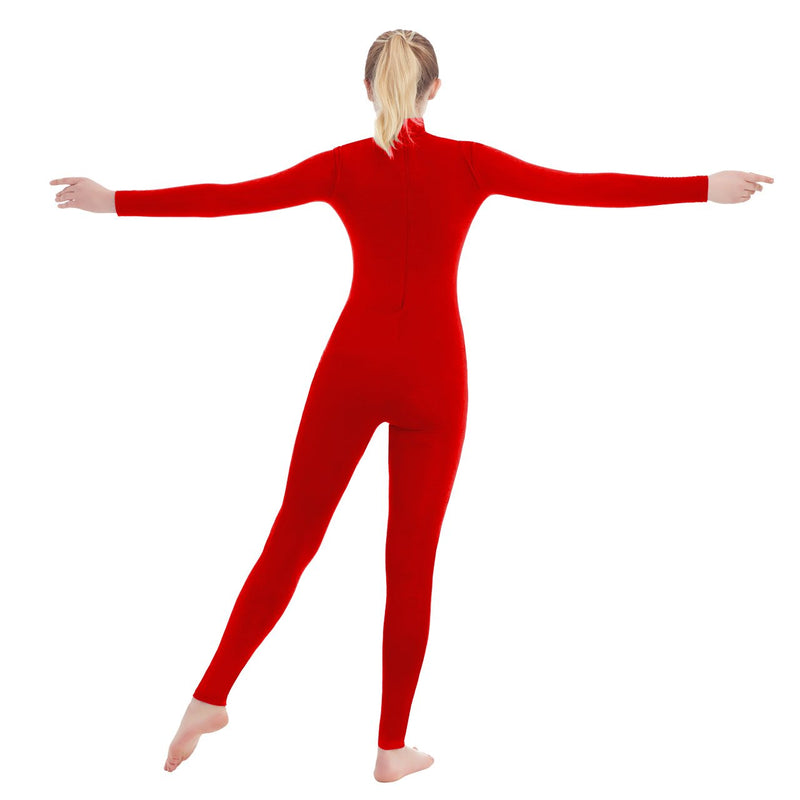 SUPRNOWA Unisex Turtleneck Footed/Footless Long Sleeve Spandex Full Body Unitard Medium Red (Footless) - BeesActive Australia