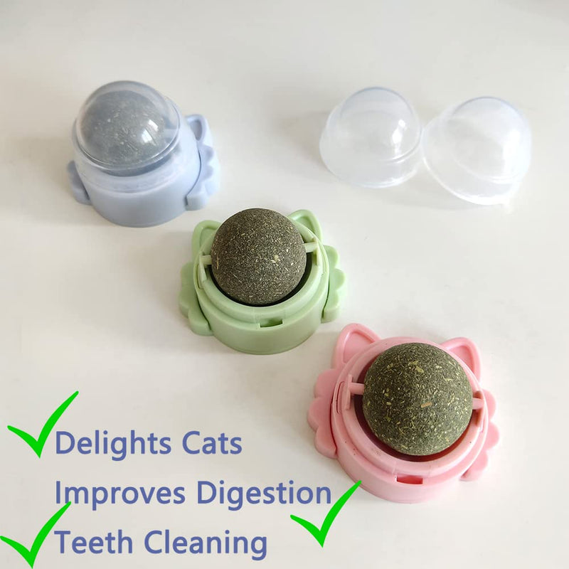 PODOO 3 Pack of Catnip Toys, Teeth Cleaning Cat Toy, Rotatable Edible Catnip Balls for Cats Wall, Self-Adhesive Cat Toys, Safe Healthy Kitten Chew Toy - BeesActive Australia