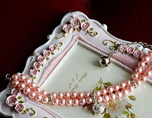 PETFAVORITES Luxury 2 Row Pearls Rhinestones Pet Cat Dog Necklace Collar Jewelry with Bling Crystal Ball Charm Pendant for Pets Cats Small Dogs Female Puppy Chihuahua Yorkie Girls Costume Outfits Neck Size:12"-14" Pink - BeesActive Australia