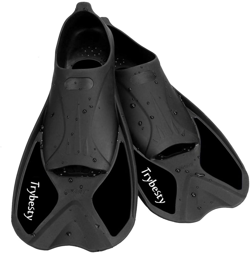 Trybesty Swim Fins,Short Snorkel Fins Travel Size Flippers for Snorkeling Diving Swimming Adult Men Women Black S(MEN:5-6;WOMEN:6-7) - BeesActive Australia