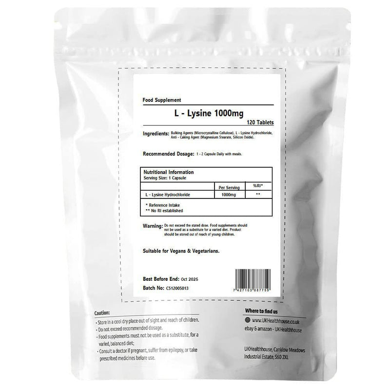 L-Lysine 1000mg Tablets (120) 120 Count (Pack of 1) - BeesActive Australia