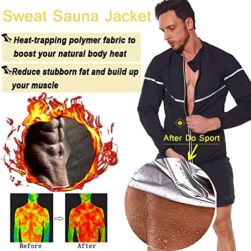 NINGMI Sauna Suit for Men Zipper Gym Sauna Sweat Suits Men Slimming Fitness Long Sleeve Workout Sauna Shirt Black Small - BeesActive Australia