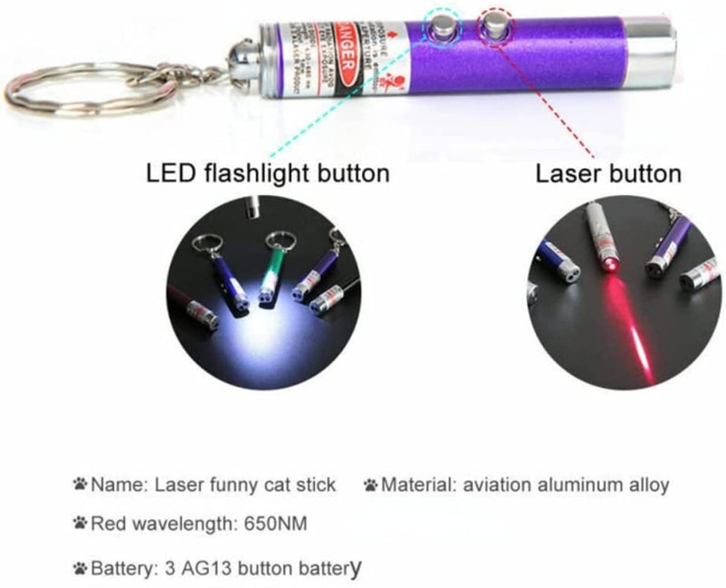 Mini Cat Toys Laser Pointer Pen Keychain Flashlight Funny Dog Stick Pet Lamp White Light LED Infrared Button Electronics Included (6 Color Mix Pack, 6 Color Mix) 6 color mix Pack - BeesActive Australia
