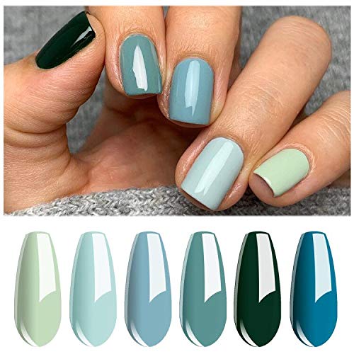 Vishine Gel Nail Polish Teal Blue Olive Green Soak Off Gift Set UV LED Art Varnish Colors UV Light LED Lamp Base Top Coat Needed Starter DIY Nails Art Home Salon Manicure Kits C012 - BeesActive Australia