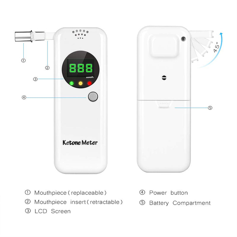 Ketone Meter, Portable Ketones Breath Analyzer, Digital Ketone Breathalyzer, Ketosis Testing with 10 Mouthpieces (Colour-1) - BeesActive Australia