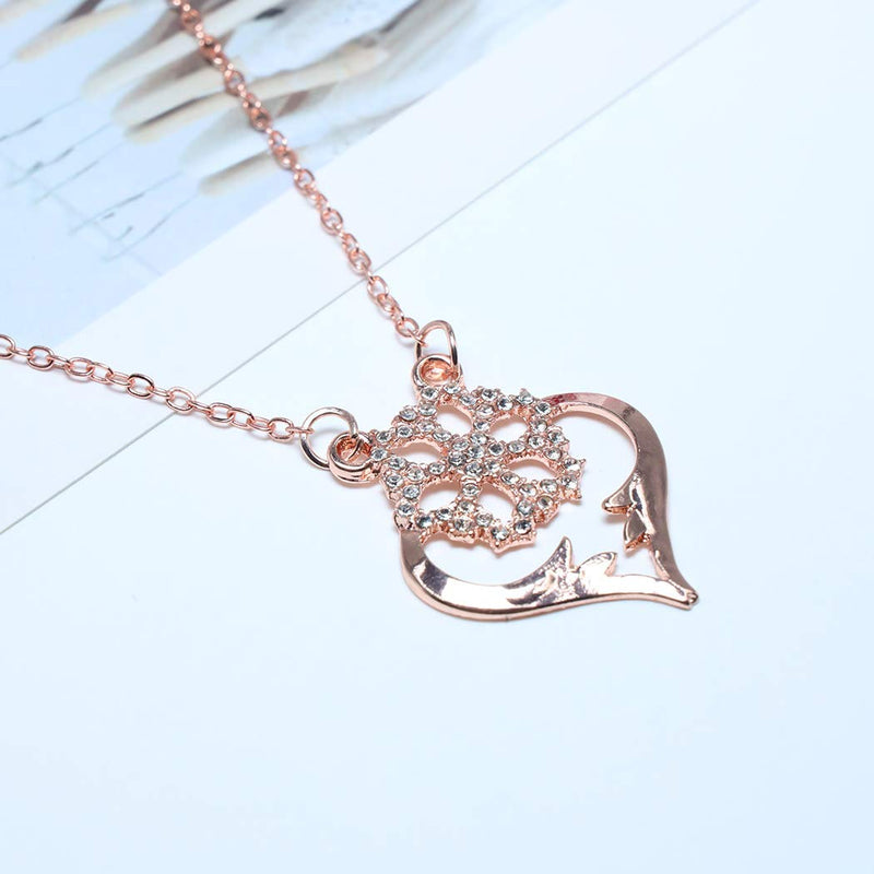 TseanYi Snowflake Flower Pendant Necklace Rose Gold Heart Love Necklace Choker Cubic Zirconia CZ Necklace Chain Jewelry for Women and Girls (Rose Gold) - BeesActive Australia