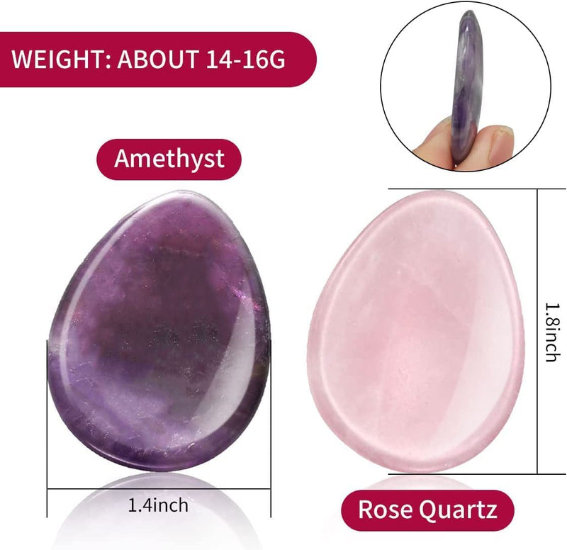 2 Packs Thumb Worry Stone for Anxiety,Natural Rose Quartz Amethyst Healing Crystals Set,Chakra Reiki Gemstone Pocket Palm Stones for Anxiety Stress Relief Meditation Crystal Therapy,Teardrop Shape - BeesActive Australia