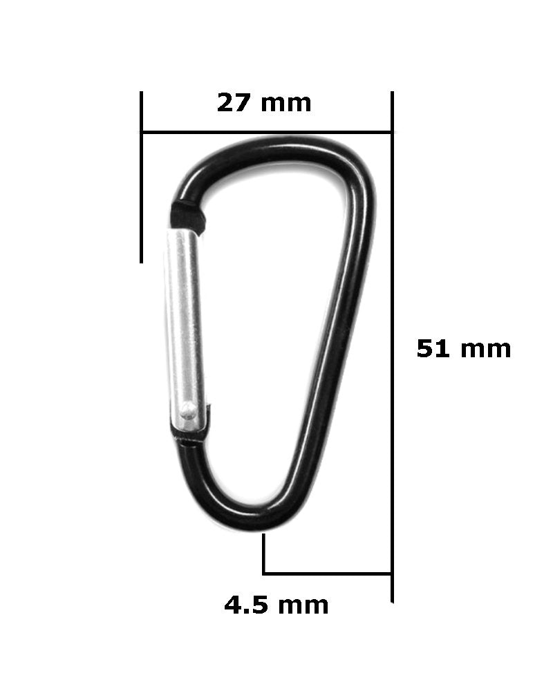 Gold Lion Gear 2"/5cm Carabiner Caribeaner Clip, Aluminum D Ring Shape Carabeaner with Keyring Keychain Hook Pack of 20 Black 20 Pack - BeesActive Australia