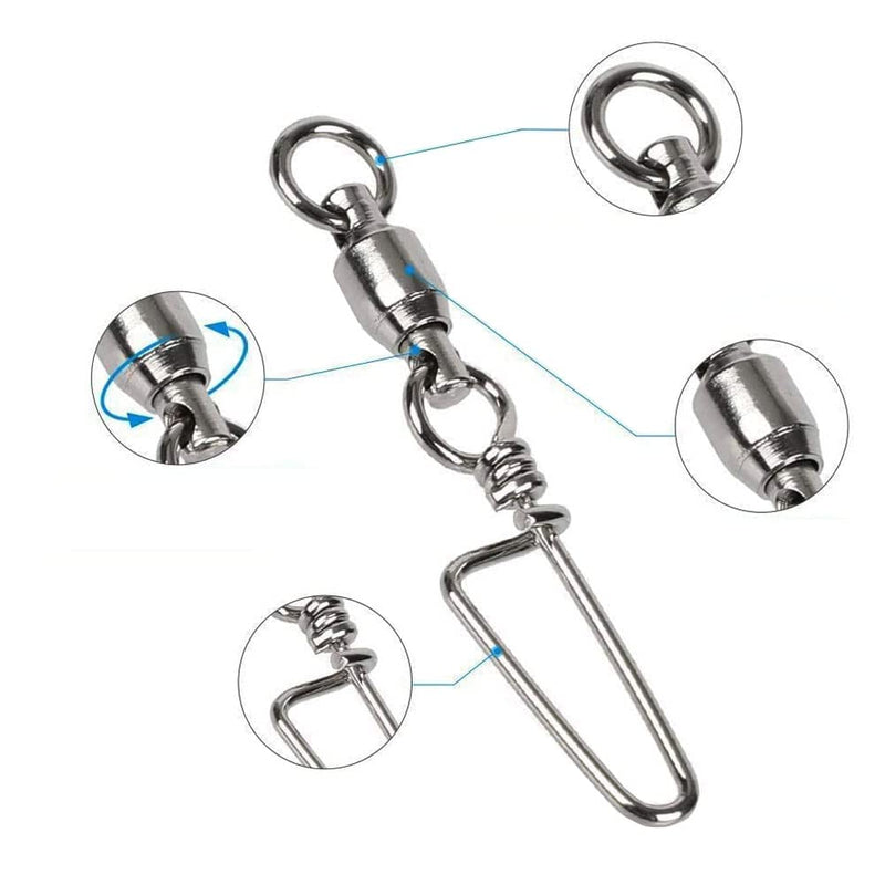 NEJLSD Fishing Snap Swivels Connector High Strength Stainless Steel Terminal Tackle Fishing Line Swivels Connector with Safety Snap 22PCS,Bearing +Type A - BeesActive Australia