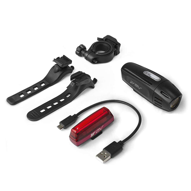 BV Super Bright USB Rechargeable Bike Light Set, Headlight with Free Taillight, Three Light Modes, Water Resistant IP44 - Fits All Bicycles with Two Mounting Options - BeesActive Australia