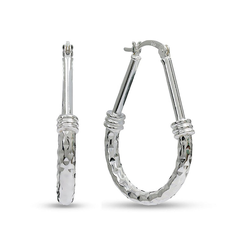 LeCalla 925 Sterling Silver 14K Gold Plated Two-Tone Diamond-Cut Texture Classic Italian Design Drop Shape Oval Hoop Earrings for Women Medium Diamond-Cut - BeesActive Australia