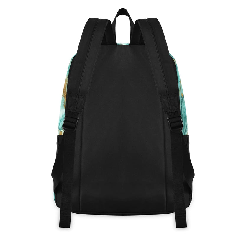 Backpack Travel Rucksack, Golden And Turquoise Marble Teal Lightweight School Bag for Students Teens Girls Boys - BeesActive Australia