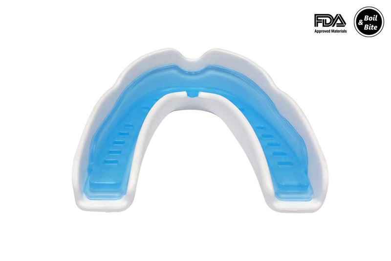 [AUSTRALIA] - Coollo Sports Boil and Bite Mouth Guard DC Custom Fit Sport Mouthpiece for Karate, Martial Arts, Wrestling, Boxing, MMA (Free Case Included!) -Adult Size Adult -Ages 11 & Above Blue & White 