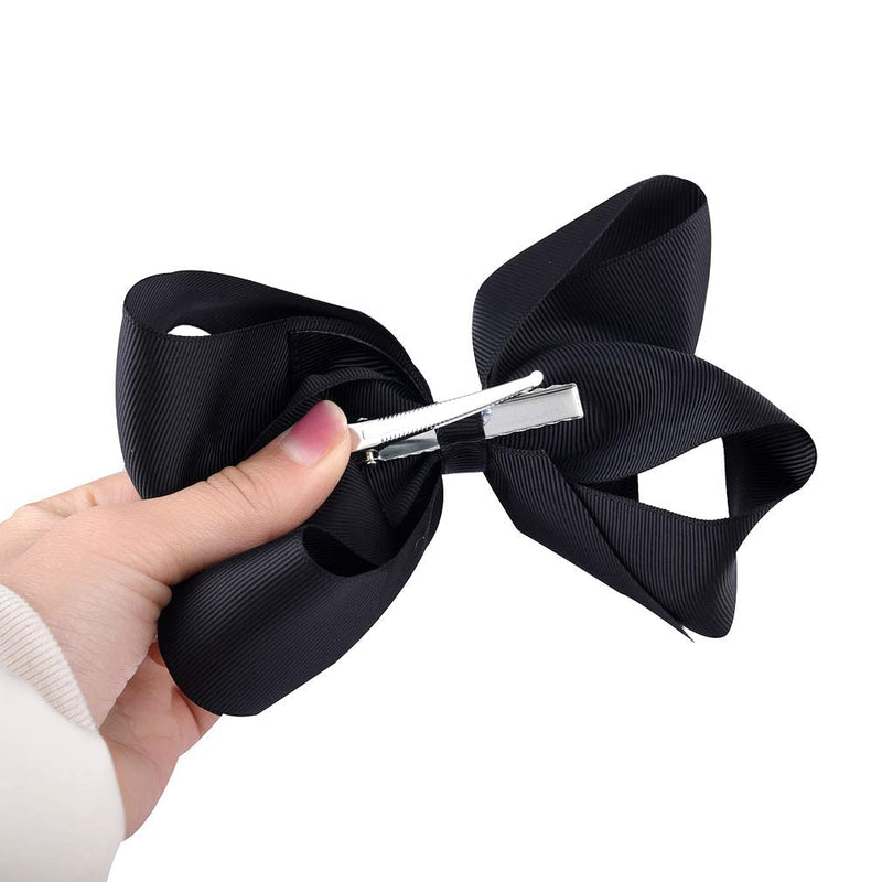 Jeffan 2Pcs 6 Inch Large Grosgrain Ribbon Baby Girls Hair Bows Clip School Bobbles for Toddler Teens (Black) Black - BeesActive Australia