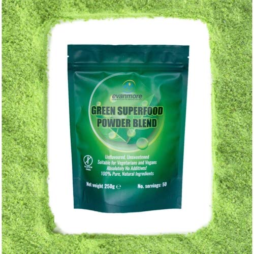 Super Greens Powder Blend - Vitamin Mineral Nutrient Rich - Immune System & Energy Boost - Vegan Vegetarian Superfoods Supplement Alkaline 100% Natural Gluten Free Detox- 250g 50 Servings, Evanmore - BeesActive Australia