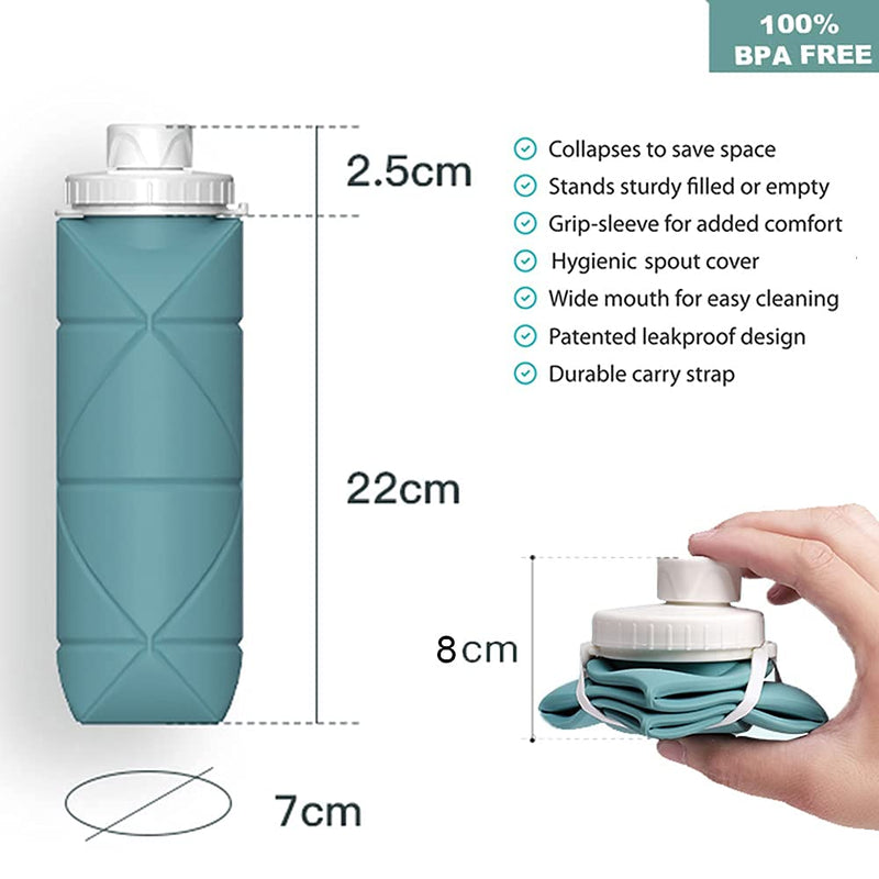 SPECIAL MADE Collapsible Water Bottles Leakproof Valve Reusable BPA Free Silicone Foldable Travel Water Bottle for Gym Camping Hiking Travel Sports Lightweight Durable 20oz Dark Green - BeesActive Australia