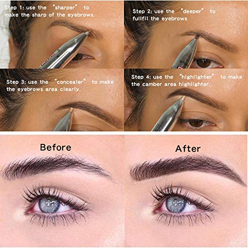 Arinda 4 in 1 Easy to Wear Eyebrow Contour Pen Defining Highlighting Brow Pen Waterproof Sweatproof 3 Black Brown - BeesActive Australia