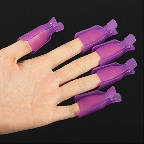 Onwon 10pc Professional Plastic Acrylic Nail Art Soak Off Cap Clip Uv Gel Polish Remover Wrap Cleaner Clip Cap Tool (Purple) - BeesActive Australia