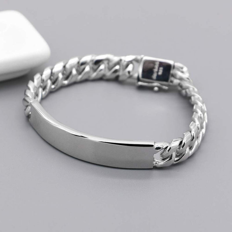 Dankadi Classic Men's Silver Jewelry Bracelet 100% 925 Sterling Silver Bracelet Glossy Brand Bracelet 10MM Original Italian 7-8-9-10 inch Silver Cuban Chain Safety Clasp 8.0 Inches - BeesActive Australia