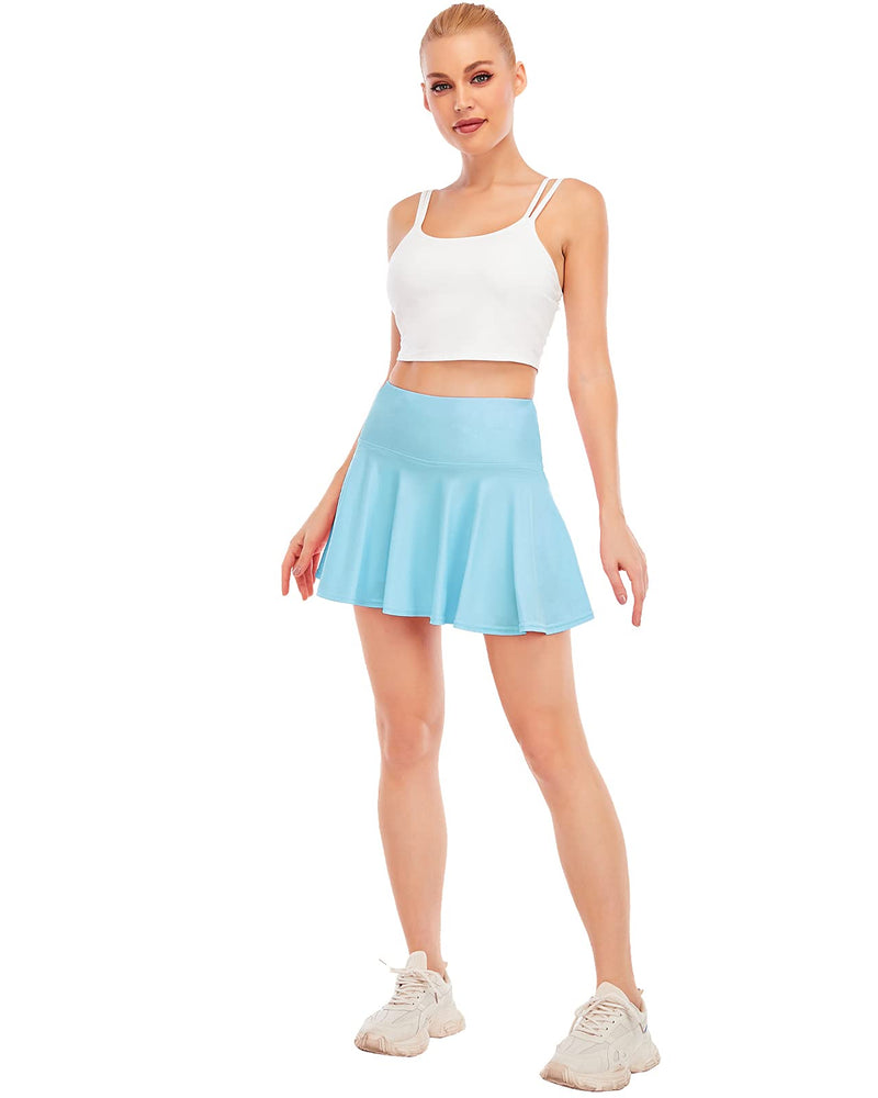 FAFAIR Mini Tennis Skirt High Waisted Skorts Skirts for Women with Pockets Athletic Skirt with Shorts Golf Skirts Medium Lightblue - BeesActive Australia